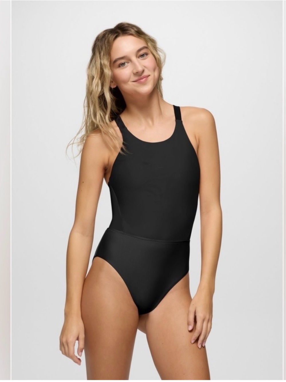 Prana Solid Black Scoop-Back One-Piece Swimsuit
